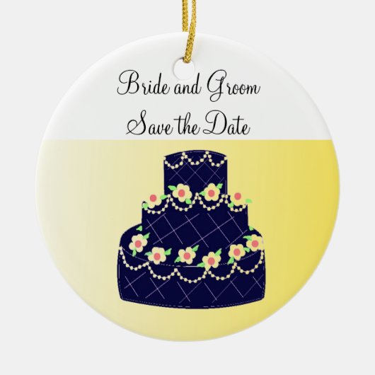 Navy Blue en Yellow Cake Save the Date Keramisch Ornament (Voorkant)