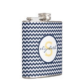 Navy Blue en Yellow Chevron Monogram Heupfles (Rechts)