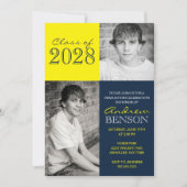 Navy Blue en Yellow Classic 2 Foto Afstuderen Kaart (Voorkant)