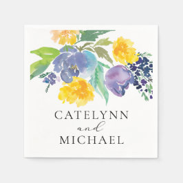 Navy Blue en Yellow Floral Elegant Servet