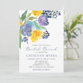 Navy Blue en Yellow Floral Modern Bridal Brunch Kaart (Staand voorkant)