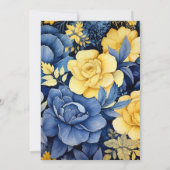 Navy Blue en Yellow Floral Wedding Kaart (Achterkant)