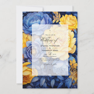 Navy Blue en Yellow Floral Wedding Kaart