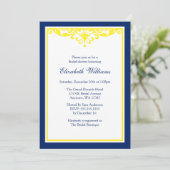 Navy Blue en Yellow Flourish Vrijgezellenfeest Kaart (Staand voorkant)