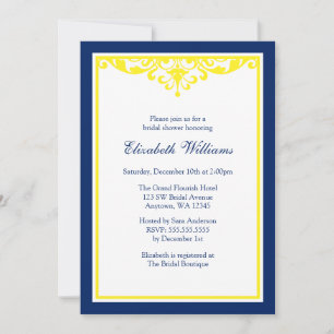 Navy Blue en Yellow Flourish Vrijgezellenfeest Kaart