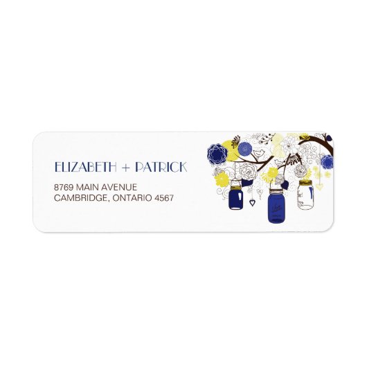 Navy Blue en Yellow Mason Jars Address Label (Voorkant)