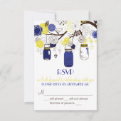 Navy Blue en Yellow Mason Jars RSVP-uitnodiging RSVP Kaartje (Voorkant)