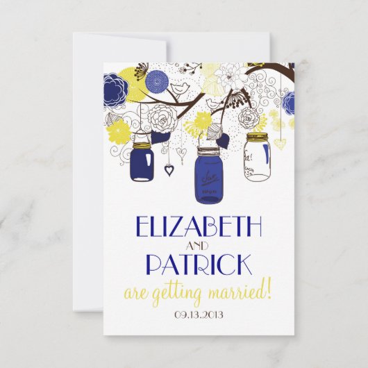 Navy Blue en Yellow Mason Jars RSVP-uitnodiging RSVP Kaartje (Achterkant)