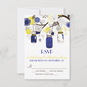 Navy Blue en Yellow Mason Jars RSVP-uitnodiging RSVP Kaartje