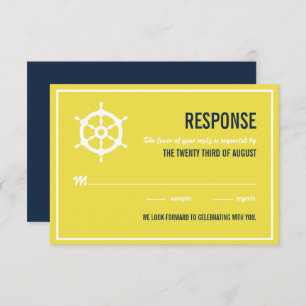 Navy Blue en Yellow Nautical Wedding RSVP Kaartje