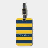 Navy Blue en Yellow Rugby Stripes - Aangepaste naa Bagagelabel (Voorkant verticaal)