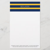 Navy Blue en Yellow Rugby Stripes - Aangepaste naa Briefpapier (Voorkant)
