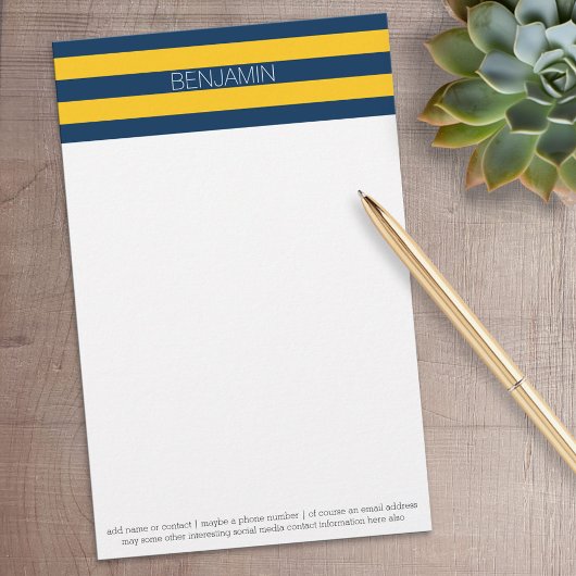 Navy Blue en Yellow Rugby Stripes - Aangepaste naa Briefpapier
