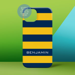 Navy Blue en Yellow Rugby Stripes - Aangepaste naa Case-Mate iPhone 14 Hoesje