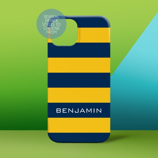Navy Blue en Yellow Rugby Stripes - Aangepaste naa Case-Mate iPhone Case