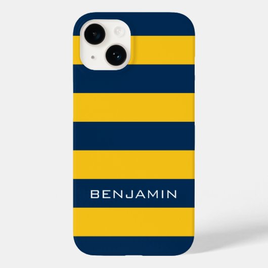 Navy Blue en Yellow Rugby Stripes - Aangepaste naa Case-Mate iPhone Case (Achterkant)