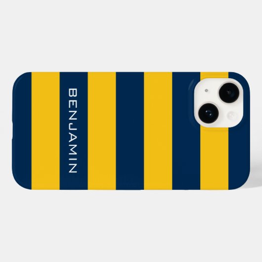 Navy Blue en Yellow Rugby Stripes - Aangepaste naa Case-Mate iPhone Case (Achterkant (horizontaal))