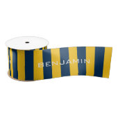 Navy Blue en Yellow Rugby Stripes - Aangepaste naa Satijnen Lint (Spoel)