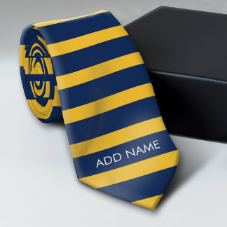 Navy Blue en Yellow Rugby Stripes - Aangepaste naa Stropdas