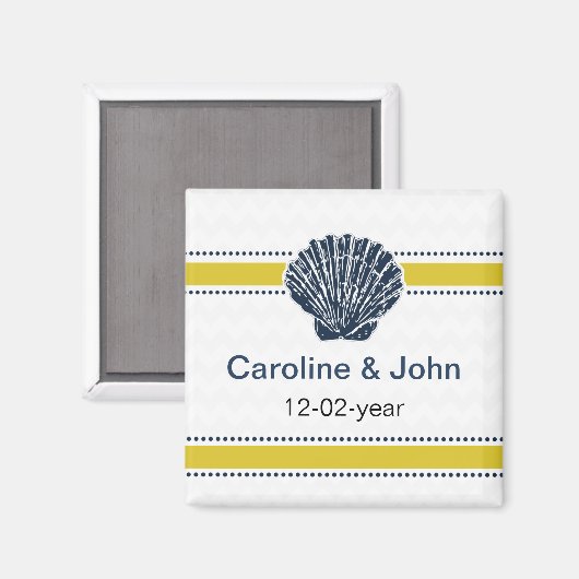 Navy Blue en Yellow Seashell Wedding Stationery Magneet (Voorkant / Achterkant)