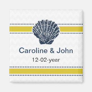 Navy Blue en Yellow Seashell Wedding Stationery Magneet