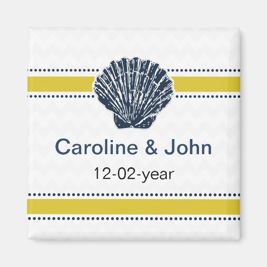 Navy Blue en Yellow Seashell Wedding Stationery Magneet (Voorkant)