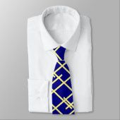 Navy Blue en Yellow Stripes bruiloft Stropdas (Gebonden)