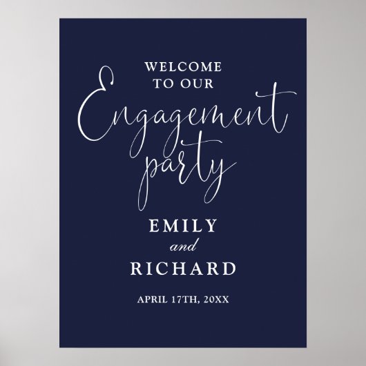 Navy Blue Engagement Party Welkomstbord Poster (Voorkant)