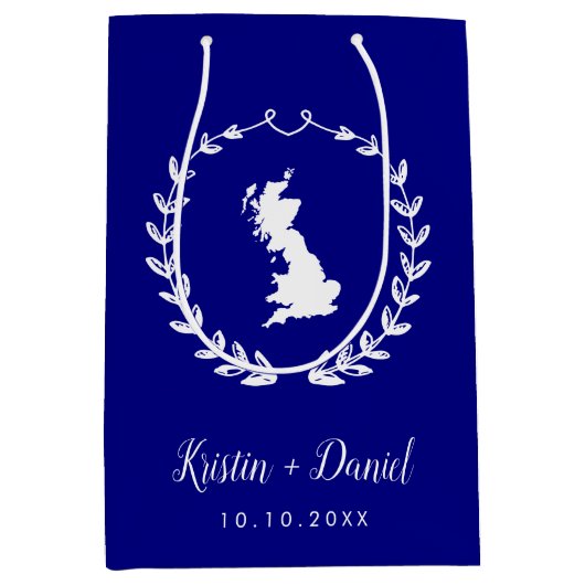 Navy Blue England UK Britain Map Wedding Welcome Medium Cadeauzakje (Voorkant)