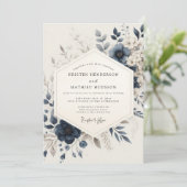Navy Blue Ethereal Bloom Wedding Kaart (Staand voorkant)