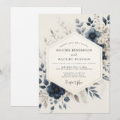 Navy Blue Ethereal Bloom Wedding Kaart (Voorkant / Achterkant)