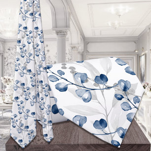 Navy Blue Eucalyptus Greenery Waterverf Wedding Stropdas