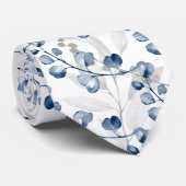 Navy Blue Eucalyptus Greenery Waterverf Wedding Stropdas (Opgerold)