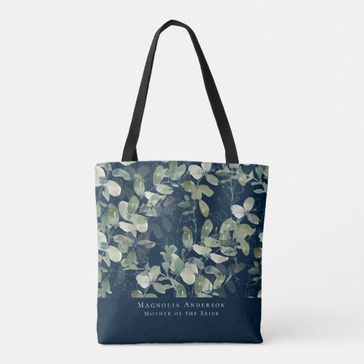 Navy Blue Eucalyptus Moeder van de Bride Tote Bag (Achterkant)