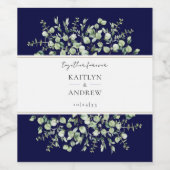 Navy Blue Eucalyptus Samen Voor Altijd Trouw Wijn Etiket (Enkel label)