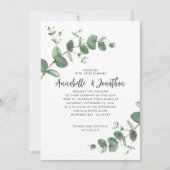 Navy Blue Eucalyptus script Modern Invitation Kaart (Voorkant)