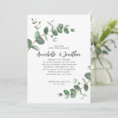 Navy Blue Eucalyptus script Modern Invitation Kaart (Staand voorkant)