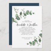 Navy Blue Eucalyptus script Modern Invitation Kaart (Voorkant / Achterkant)