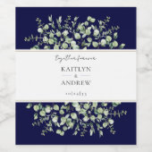 Navy Blue Eucalyptus Together Forever Wedding  Wijn Etiket (Enkel label)