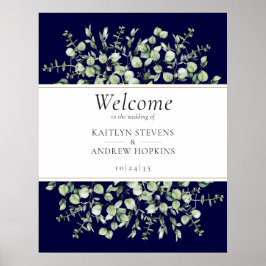 Navy Blue Eucalyptus Trouw Welkom  Poster