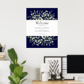 Navy Blue Eucalyptus Trouw Welkom  Poster (Thuiskantoor)