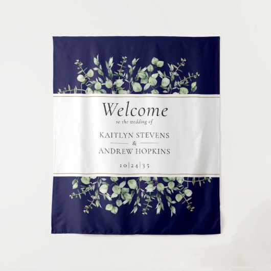 Navy Blue Eucalyptus Trouwbegroeting  Wandkleed (Voorkant)