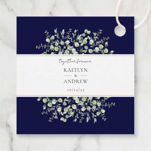 Navy Blue Eucalyptus voor altijd samen Bedankjes Labels (Achterkant)