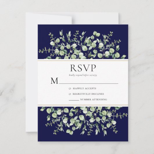 Navy Blue Eucalyptus Weddenschap RSVP Kaartje (Voorkant)