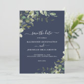 Navy Blue Eucalyptus Wedding Photo Save the Date (Staand voorkant)