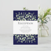 Navy Blue Eucalyptus Wedding Reception Informatiekaartje (Staand voorkant)