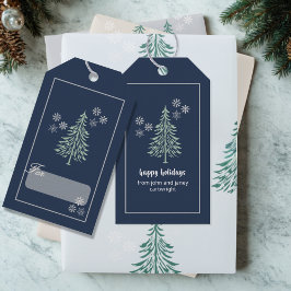 Navy Blue Evergreen Tree Gift Labels - Set van 10 Cadeaulabel