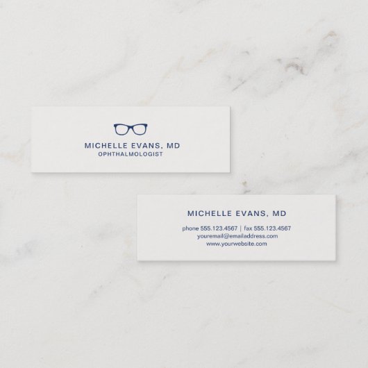 Navy Blue Eyeglasses Logo Optometrist Eenvoudig Mini Visitekaartje (Voorkant / Achterkant)