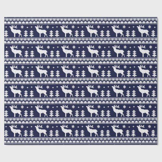 Navy Blue Fair Isle kerstSweater Pattern Cadeaupapier (Vlak)