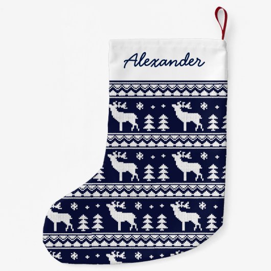 Navy Blue Fair Isle kerstSweater Pattern Kleine Kerstsok (Achterkant)